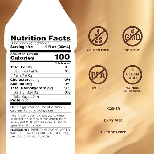 Monin - Caramel Syrup, Rich and Buttery, Great for Desserts, Coffee, and Cocktails, Gluten-Free, Non-GMO (1 Liter, 4-Pack)