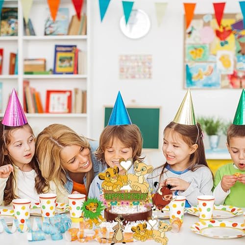 25PCS Cupcake Toppers with 1 Happy Birthday Cake Topper, Cute Lion Cartoon Cake Toppers Themed Party Supplies, Perfect for Birthday Party Decorations