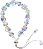 New Designed Iridescent Crystal Beaded Bracelet with Dangling Charms And Women's Gifts.The Sugar Austrian Crstal Bracelet is a Delicate Gorgeous Bracelet for Lady With Adjustable Elasticity (8mm Square White AB)