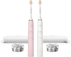 Philips Sonicare DiamondClean Connected Electric Toothbrush 2 Pack, x2 Sonic Toothbrushes, x2 Charging Travel Cases, x2 A3 Brush Heads, 12 Brushing Settings, (Pink and White), Model HX9912/72