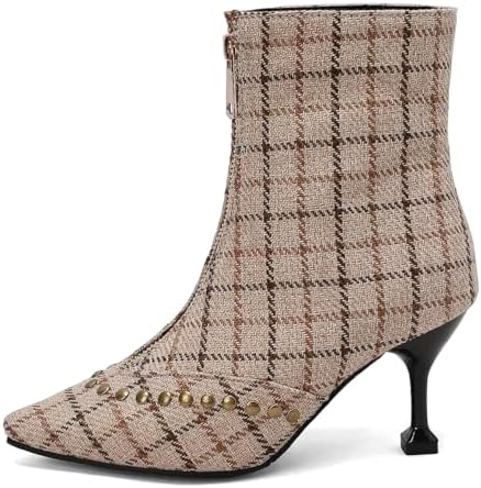 Rivet Studded Ankle Boots Stiletto High Heels Front Zipper Snakeskin Booties