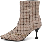 Rivet Studded Ankle Boots Stiletto High Heels Front Zipper Snakeskin Booties