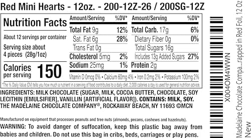 Madelaine Milk Chocolate Mini Hearts Individually Wrapped in Red Foil - Easter Candy Basket Fillers for Gifts & Treat Bags, 12 oz