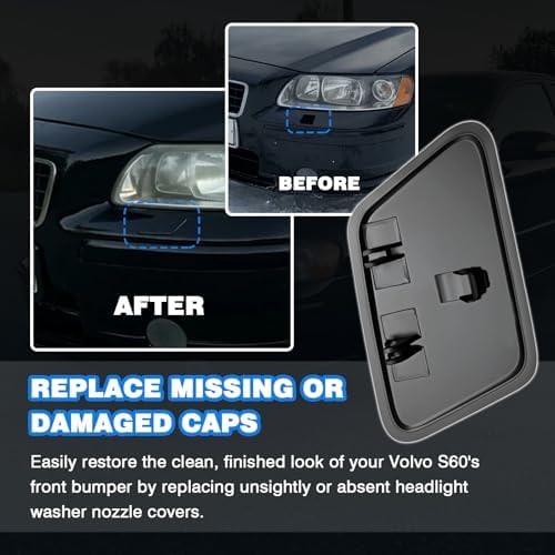 A Pair Front Bumper Headlight Washer Nozzle Cover Compatible with 2005-2009 Volvo S60 Replacement for 39993124 39993164