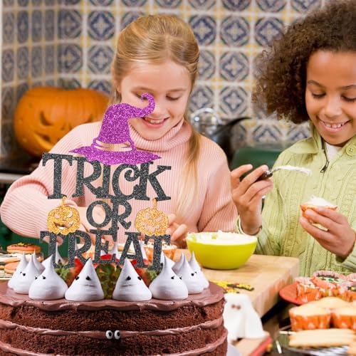 1 Pack Halloween Cake Toppers, Glitter Trick or Treat Cake Picks for Baby Shower, Halloween and Birthday Party Decorations Supplies (Trick or Treat)