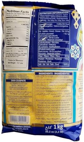 Dari Moroccan Couscous 1kg, 2.2lb (Fine, 1 Pack)