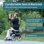 ELENKER Upright Walker, Stand Up Folding Rollator Walker with 10” Front Wheels Backrest Seat and Padded Armrests for Seniors and Adults, Silver