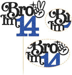 Gyufise 1Pc Brother I'm 14 Cake Topper Glitter Happy 14th Birthday Cake Pick Bro I'm 14 Cake Decoration It's My 14th Birthday Decorations for Boy Cheers to 14 Years Old Party Supplies Blue Black