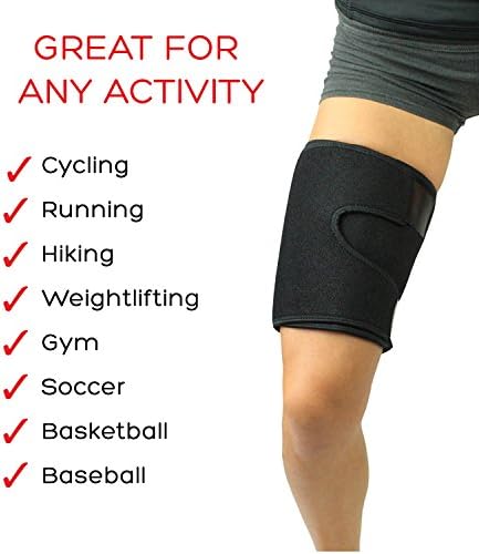 Adjustable Thigh Brace Support, Quadriceps Support and Thigh Wraps for Men and Women. Unisex Breathable Neoprene Non-Slip Hamstring Compression Sleeve