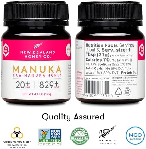 New Zealand Honey Co. Raw Manuka Honey UMF 20+ / MGO 829+ | UMF Certified | 4.4oz | Medical Grade Raw Honey