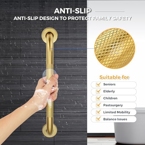 Grab Bars for Shower, 2 Pack 18-Inch Anti Slip Shower Handles for Elderly, Safety Shower Grab Bar, Stainless Steel Handicap Grab Bars for Bathroom,Toilet (Gold, 1" Diameter)