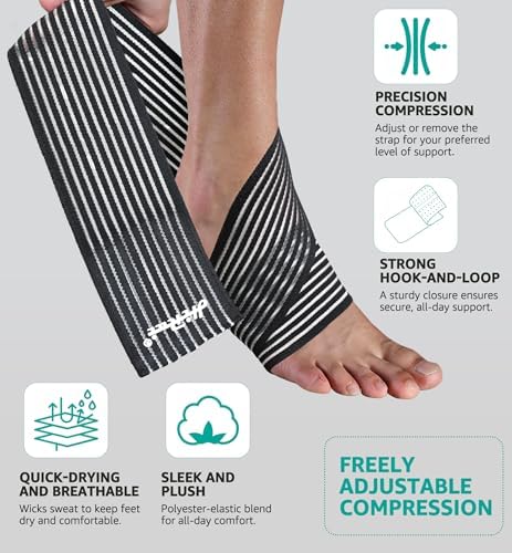 HiRui Foot & Ankle Brace 2 Pack, Adjustable Compression Wrap for Men & Women – Helps with Sprains, Plantar Fasciitis, Achilles Tendonitis, Arthritis, Running, Sports, Gym – Fits in Shoes (Black)