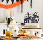 Halloween Happy Birthday Cake Topper, Spooky Haunted House Cake Supplies, Creepy Birthday Themed Party Decorations, Black Glitter