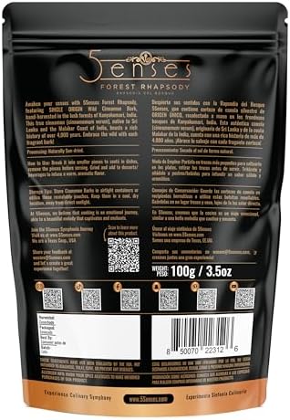 5Senses Wild Cinnamon Bark | Canela | Forest Rhapsody | Single Origin, Non-GMO, Fairtrade, Ethically Sourced Spices, Culinary Spice, Gourmet Spice (3.5oz/100g)