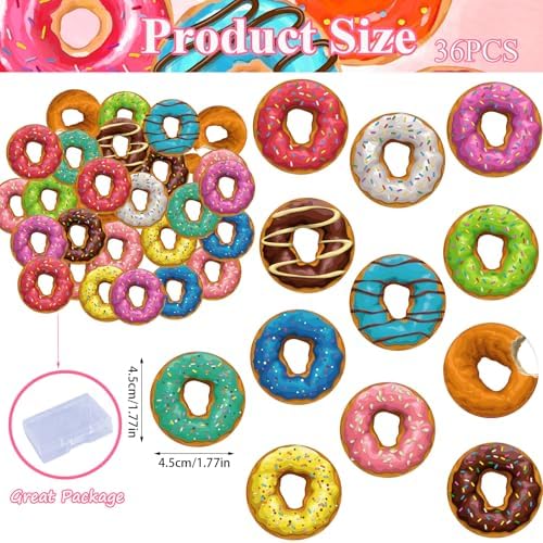 36PCS Edible Donut Cupcake Toppers Wafer Paper Sweet Donuts Cupcake Picks Edible Donut Party Cupcake Decorations for Sweet Theme Baby Shower Birthday Family Gathering Party Cake Supplies