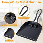 Mumufy 2 Pcs 12 Inch Heavy Duty Metal Dustpan, Stainless Steel Large Wide Dust Pans for Household, Handheld Scooper, Debris Cleaning Tool for Home Garage Studio Courtyard Indoor Outdoor(Black)