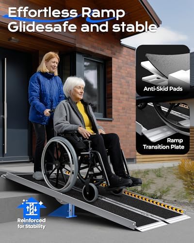 Portable Wheelchair Ramp 5ft, Non-Skid Aluminum Ramps for Wheelchairs for Home Steps, 800 LBS Capacity Handicap Ramp for Doorway, Threshold, Front Porch, Entry, Stairs 60" Lx 29.2" Wx2H