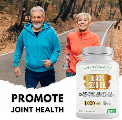 Black Seed Oil Capsules 1000mg, Organic Cold Pressed Black Cumin, High TQ, Immune & Joint Support, 120 Count (2 Month Supply)