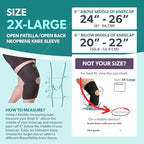 BraceAbility Open Patella/Open Back Neoprene Knee Sleeve | Water-Resistant Athletic Compression Knee Brace for Swimming, Wakeboarding, Scuba Diving, Surfing, Waterskiing and Other Sports (2XL)