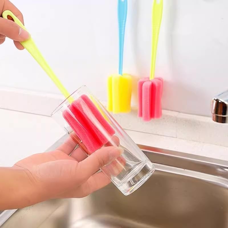 2Pcs Long Handle Glass Bottle Cleaning Brush, Milk Bottle Tea Cup Sponge Cleaner, Kitchen Water Bottle Sponge Brush