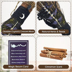 Cinnamon Broom 7.5 Inch Handmade Witch Broom for Altar Mini Cinnamon Broomstick Scented Natural Herbal Protection Magic Witchcraft Supplies for Halloween Wiccan Décor Witchy Gifts (Black)