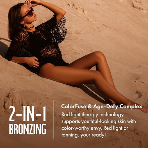 Brown Sugar Eternal Youth Tanning Lotion, 2-in-1 Color Fuse Red Light & Ultra Skin Firming Advanced Tanning Lotion with Peptides, Hyaluronic Acid, Green Tea & Aloe, 13.5 Fl Oz