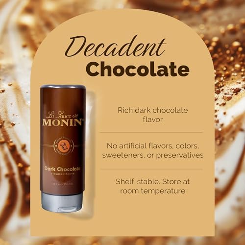 Monin - Dark Chocolate Sauce, Velvety and Rich, Great for Desserts, Coffee, and Snacks, Gluten-Free (12 Ounce, 6-Pack)