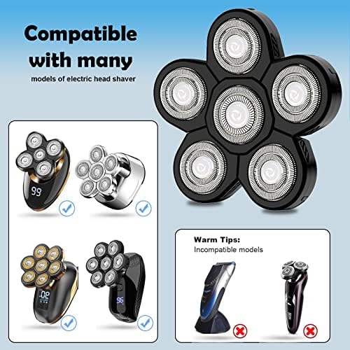Electric Shaver Replacement Heads 6D - 6 Blades Head Shaver Replacement Universal Stainless Steel Rotary Blade Refills for Bald Head Razor for Men (6 Heads Black)