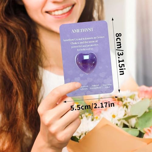 Amethyst Hearts Crystals and Yoga Gems, Quartz Crystals Hearts Set Rose Quartz Heart-Shaped Crystal Polished Gemstones for Decoration, Meditation, and Meaningful Gifts for Women