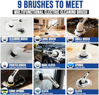 Electric Spin Scrubber Cordless Electric Cleaning Brush with LCD Power Display 9 Replaceable Heads Dual Speed IPX7 Waterproof Electric Scrubber for Cleaning Bathroom Tiles Floor Kitchen & Car