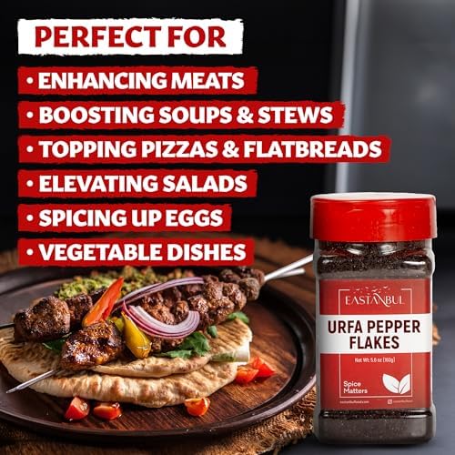 Eastanbul Urfa Biber, 5.6oz, Urfa Pepper Flakes, Isot, Mild-Moderately Hot Chili Flakes, Blackish-Red Turkish Pepper for Cooking & Seasoning, Special Pul Biber, From Unique Spices of Turkey