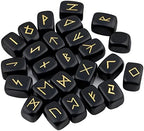 mookaitedecor Rune Stones Set with Engraved Elder Futhark Alphabet Crystal Meditation Divination, Black Obsidian