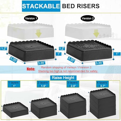 Bed Risers 1 inch, 2 inch, 3 inch, 4 inch Heavy Duty, Adjustable Furniture Riser for Table Desk Couch Sofa Chair Recliner Leg Frame Dorm, Stackable Bed Raisers Blocks (Black 4 Pack, 1 inch)