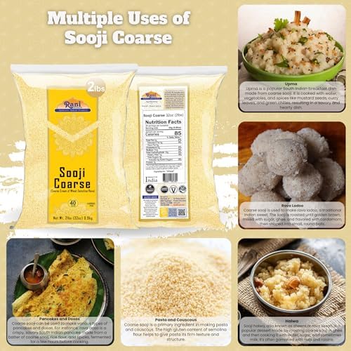 Rani Sooji Coarse (Farina, Suji, Rava, Rawa, Wheat Semolina) Flour 32oz (2lbs) 908g ~ All Natural | Vegan | NON-GMO | Indian Origin