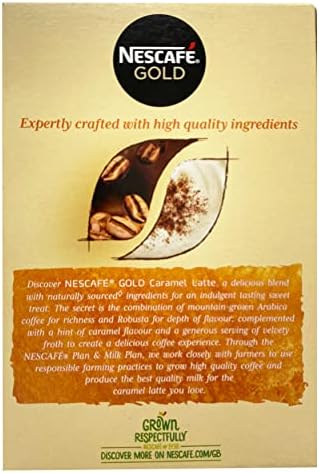 Original Nescafe Gold Caramel Latte Coffee Sachets Imported From The UK England Instant Coffee Finely Beans With Milk Sugar British Frothy Coffee Nescafe Café Menu Latte Caramel, 136 g