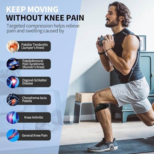 Patella 2 Pack Silicone Patellar Tendon Support Strap for Jumpers Knee, Patellar Tendonitis, Pain Relief, Band, Knee Strap for Running, Hiking, Basketball, Soccer，Volleyball, Tennis, Workout
