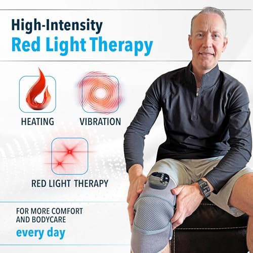 FORTHiQ RED+ Knee Massager with Heat and Red Light Therapy for Pain Relief, Knee Brace with 2 Wavelengths, 3 Massage & 4 Pulsing Modes, 5 Heat Levels, 52 Lights, FSA-HSA Eligible