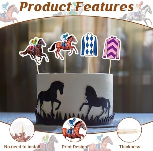 36 PCS Kentucky Horse Cupcake Toppers, 24 Style Derby Decorations, Clothing Jockey Horse Racing Derby Toothpicks Run for the Rose Cupcake Toppers, Run for the Roses Theme Horse Party Supplies
