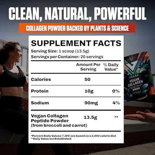 VEDGE Vegan Collagen Powder - Plant-Based Collagen Supplement for Hair, Skin, Nails, Joint & Gut Health. Collagen Peptides