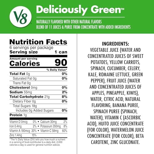 V8 Deliciously Green 100% Fruit and Vegetable Juice, 8 fl oz Can (6 Pack)