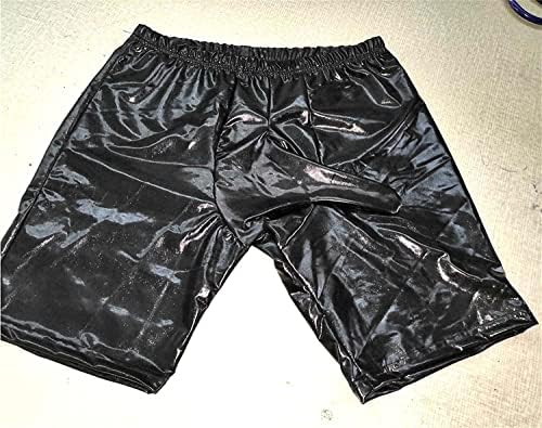 Men's Sexy Patent Leather Tights Shorts Pants Wetlook Latex Nightclub Clubwear Undershorts Boxers Shorts Black