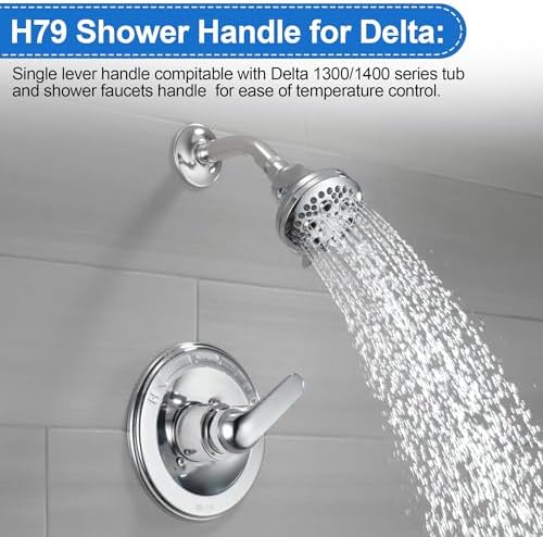 H79 Shower Handle Compatible with Delta Tub & Shower Single Metal Lever Handle, for Delta 1300/1400 Series Faucet Handle Replacement Chrome, Shower Replacement Parts with Screw & Wrench