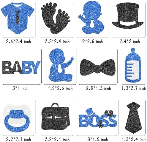 Glitter 24Pcs Boss Boy Baby Shower Party Cupcake Toppers for Gender Reveal Baby Boys 1st Birthday Party Decoration Supplies