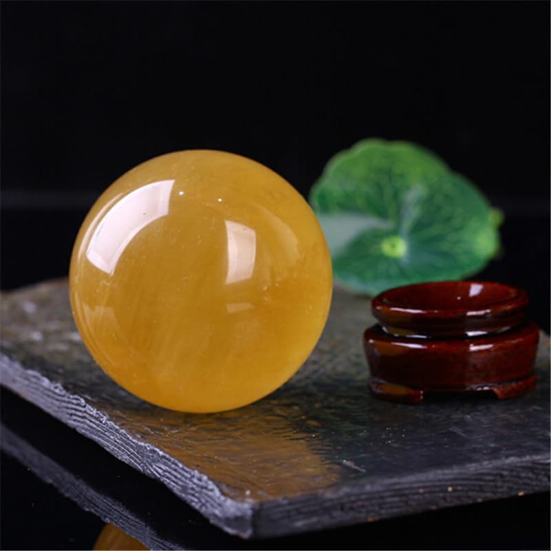 1.57in,Natural Citrine Quartz Crystal Sphere - Yellow Crystal Ball - Iceland Spar Sphere Ball - Healing Gemstone +Wooden Stand, Home Decoration Minerals,