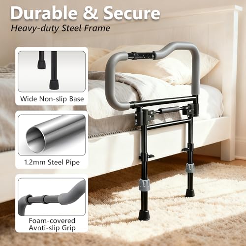 Bed Rails for Elderly Adults Safety, Foldable Adjustable Bed Rail & Assist Handle, Heavy-Duty Grab Bar for Seniors, Pregnant Women, Injury Recovery – Fits Twin, Full, Queen & King Beds