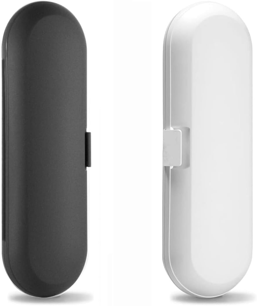 Bringsine Pack of 2 Plastic Travel Case Toothbrush Carrying Case Holder Container Compatible with Oral B Pro and also for Sonicare & Other Toothbrush-Black&White
