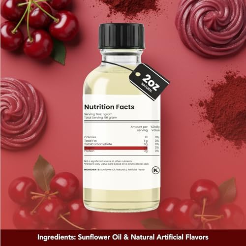 Dolce Flav Cherry Extract – 2 Ounce Oil-Soluble Kosher, Sugar-Free, Concentrated Fruity Flavor for Candy, Chocolates & Desserts, Includes Measured Dropper
