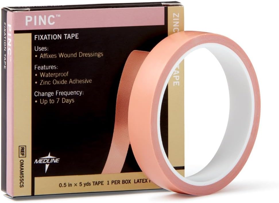 Medline Pinc Zinc Oxide Fixation Tape, 1/2" x 5 yd., Ideal for Wound Care and First Aid, Pack of 6
