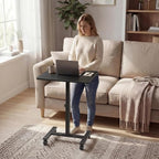 Small Portable Standing Rolling Desk - 24 Inch Mobile Sit Stand Desk Adjustable Height with Wheels for Small Spaces Home Office, Kids Couch Laptop Desks Side End Table, Black