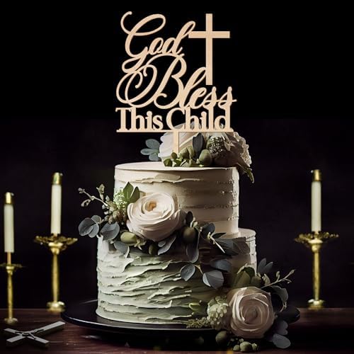 God Bless This Child Cake Topper Baptism Cake Topper in Wood (Design 002)